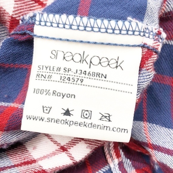 Sneak Peek red/blue plaid long sleeve button down tunic top - Picture 5 of 6